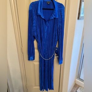 Blue Pleated Shirt Dress
